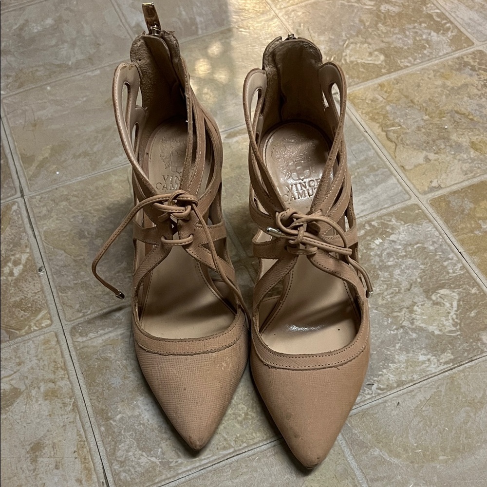 Vince Camuto Women's Beige Lace-Up Heels